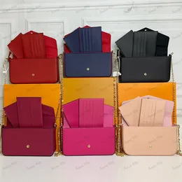 3 -stycken Set Card Holder Wallet Luxury Solid Color Purse Designer Chain Bag präglad korskroppsväska byte kuvertväskor