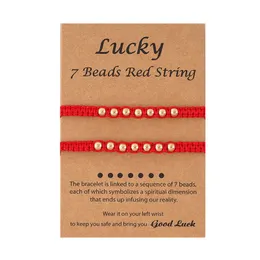 Creative Lucky 7 Knot Guldpärlor Röd rep Vävt vänskap Pararmband 2-stycke Set