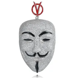 Vendetta kolye için Hip Hop V Gümüş Renk Kübik Zirkon Maske Kolye Erkekler için Tenis Zincir Rapçi Takı220N