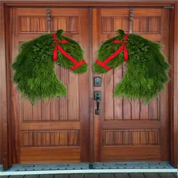 Decorative Flowers Christmas Horse Head Wreath Front Door Hanging Ornaments Welcome Sign Artificial Green Leaves Handmade For Outdoor Decor