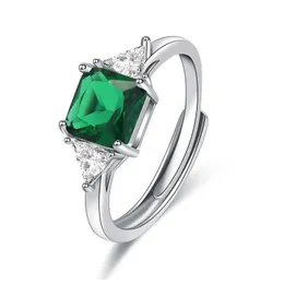 Fyra klor Emerald Green Sapphire Blue Ruby Red Color Crystal Silver Ring för kvinnor