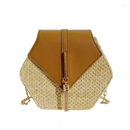 Akşam Çantalar Hexagon Straw Bag Kadınlar İçin 2022 Yaz Dokuma Plaj Crossbody Bayan Cüzdanlar ve Çantalar Kadın Seyahat Basit Sac A Dos