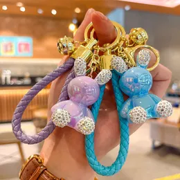 Resin Rabbit Keychains Rhinestone Animal Bag Key Rings Jewelry Accessories Cute Pendant Car Keyrings Holder Fashion Leather Lanyard Trinkets Cartoon Charm