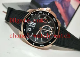 ساعات المعصم Hot Seller Diver Men's WristWatches Black Dial and Rubber Bracelet 18k Rose Gold Mens Automatic Mechanical Movement Watches