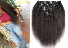 Clip in Human Hair Extensions 120G 7pcslot Kinky Straight Clip in estensioni Naturale stravagante clip grosso ins2637853