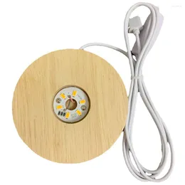 Caschetti per gioielli 6 6 cm rotondi a base luminosa Porta lampada a led in legno in legno USB Display Light Night Light