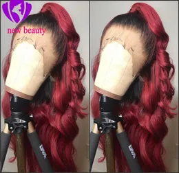 Fibra de alta temperatura 360 Frontal Longo Body Wave Full Hair Wigs ombre Borgonha Color Synthetic Lace Front Wig para mulheres com 9369925