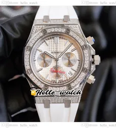 42mm 26331 Quartz Chronograph Mens Watch Silver White Texture Dial Steel Case Diamond Bezel White Rubber Strap Stopwatch New Watches HelloWatch E213a7