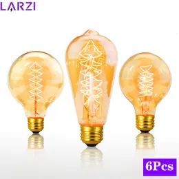 Smart Illumination 6PCS Vintage Edison Bulb E27 Retro Lamp 220V 40W ST64 T10 T45 Incandescent Light G95 G80 A60 Filament 221119