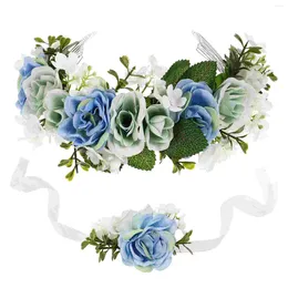 زهور الزخارف زهرة الزهور إكليلا من الزهور عداد الرأس شعر جيرلودينغندينج برقة معصمة روز روز العروس