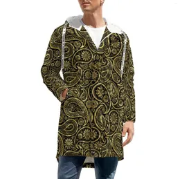 Men039s Trench Coats Gold Paisley Print Vintage Floral Longo Casual Casual Design Kawaii Jackets de inverno solto P3799935