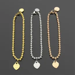 2022 New Bead Chain Heart Charm Bracelet Luxury Brand Designer Bracelet Women's Jewelry Fashion Classic Stainless Steel T Bracelets Christmas Gift