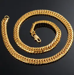 REAL 18K YELLOW GOLD FILLED MEN039S NECKLACE AND BRACELET Solid CURB CHAINS GF JEWELRY WIDE MEN039S JEWELRY7832962