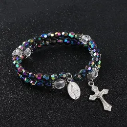 Charm Bracelets KOMi 6mm Acrylic Double Layer Colored Beads Cross Pendant Bracelet Jesus Religious Orthodox Catholic Rosary Jewelry Gif226o