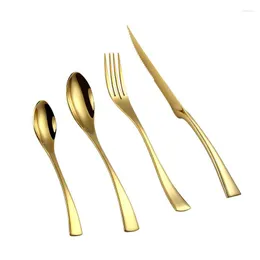 Dinnerware Sets Korean Tableware Stainless Steel Elegant Cutlery Set Curved Handle Steak Knife Dinner Fork Sharp Scoop 4pcs/set