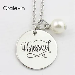 BLESSED Inspirational Stamped Hand Engraved Accessories Custom Charms Pendant Link Chain Necklace for women Gift Jewelry 10Pcs Lot #LN224s