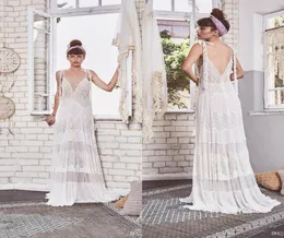 2019 Inbal Raviv Bohemian Wedding Dresses Spaghetti A Line Sweep Train Lace Peach Beach Wedding Dress Slyveless Chic Bridal G2117423