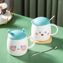 Canecas canecas canecas caneca de cerâmica e copo de casal de menino com colher de tampa em casa grande capacidade para café da manhã leite café suco