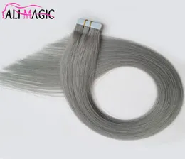 Virgin Remy Gray Tape in Human Hair Extensions Silver 100G 40pcs Brasil Peruvian Indian Malasia Puerta PU Tape Hair6729224