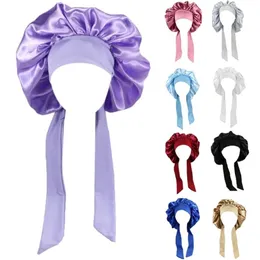 Kvinnor Sleep Hair Caps Silk Bonnet för lockiga hårstrån Justera huvudtäckshattens sovhuvor med elastisk mjuk bandhuv