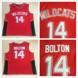 NCAA College Mens Zac Efron Troy Bolton 14 East High School Wildcats Red Basketball Jerseys 홈 빈티지 스티치 셔츠 S-XXL