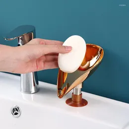 Bath Accessory Set Electroplating Golden Leaf-shaped Soap Dish Bathroom Toilet Free Punch Drain Holder Box