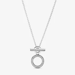 Designerschmuck 925 Silber Halskette Herz Anhänger Fit Pandora Doppel-Hoop T-Bar-Halskette Mode Frauen lieben Halsketten Europäischer Stil C3041