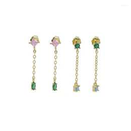 Boucles d'oreilles cerceau Design rose vert blanc Cz pavé gland chaîne balancent boucle d'oreille pour femmes fille fête de mariage Long bijoux cadeau