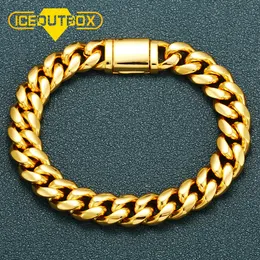 Charm Bracelets ICEOUTBOX Top Mens 10mm Stainless Steel Curb Cuban Link Chain Gold Silver Color For Women Unisex Wrist Jewelry Gifts 221119