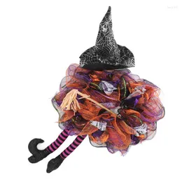 Decorative Flowers Happy Halloween Funny Witch Leg Wreath With Ruffle Lace Skirt Front Door Hanging Garland Party Supplies Wall Decoration