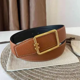 Herme Belts Men's leather belt simple minority h-button light luxury high-grade double-sided head versatile business253Y