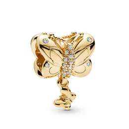 2019 Spring 925 Sterling Silver Shine Gold Plated Decorative Butterfly Charm Bead For European Pandora Jewelry Charm Bracelets248R