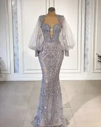 Luksusowa syrenka koronkowe sukienki wieczorowe z koraliki z długim rękawem sukienka na bal