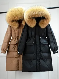 Mulheres de parkas lagabogy grande p￪lo natural Winter Women Women Long Puffer Jackets Hooded impermeabilizado 90 casaco de pato f￪mea quente 221121