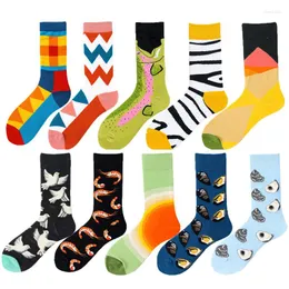 Meias masculinas 5-10 pares novatos Happy Funny Men Graphic Funky Sock Style Soft Respirável Verão de inverno Presente de Natal