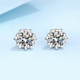 Stud Earrings Snowflake Heartshaped Sixclaw S925 Sterling Silver for Women Pt950 Stone Fine Jewelry 221119