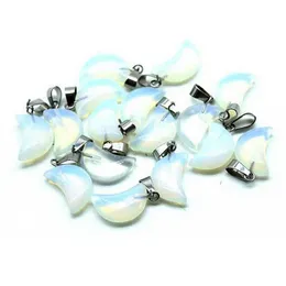 Collane con ciondolo Moda Guarigione naturale Cristallo Opalite Pietre Forma di luna Collana Ciondolo per decorazione Regalo Gioielli Drop Delive Dh2Vz