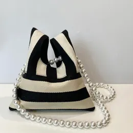 Waist Bags Brand Designer Stripe Bucket Pearl Chain Shoulder Pleated Ladies Crossbody For Women Handbag 221119