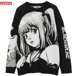 Herrtröjor fgkks herrar hiphop streetwear harajuku tröja vintage japansk stil anime flicka stickad bomull pullover man 221121