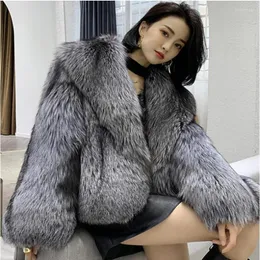 Female Man-Made Fox Coat Short Jackets V-Neck Casual Winter Overcoats Women Fashion Outwears