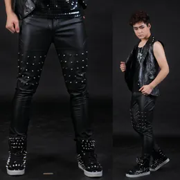 Men's Pants 2742 Fashion Niglub bar male singer stage costumes rivet leather pants 221119
