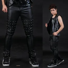 Herrbyxor 2742 Fashion Niglub Bar Male Singer Stage Costumes Rivet Leather Pants 221119