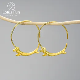 Hoop Huggie Lotus Fun Lovely Flying Bassotto Cane Grandi orecchini rotondi Vero argento sterling 925 Oro 18 carati per gioielli da donna 221119