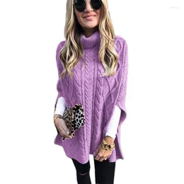 Herrtröjor Höst Vinter Casual Lös stickad tröja Dammode Turtleneck 3/4-ärm Enfärgad Poncops Elegant Twist Sjal Jumper