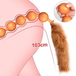 Giocattoli anali Super Long Enorme 9 Ball Beads Ano vaginale Espansione Butt Plug in silicone Coda Giocattolo erotico per adulti per donne 221121