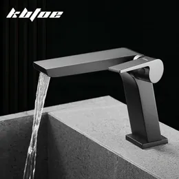 Bathroom Sink Faucets Gun Grey Basin Faucet Brass Waterfall and Cold Water Mixer Tap Single Handle Crane Chrome Black 221121