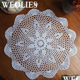 Mats Pads Mats Pads 37Cm Round Lace Hand Crocheted Doily Placemat Vintage Floral Coasters Home Coffee Shop Dining Table Decorative Dho03