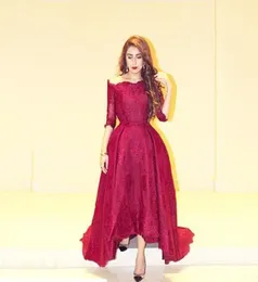 2018 Elegantes formelles Abendkleid Eine Linie vestidos de noiva arabisch dunkelrote halbe Ärmel Promkleider Spitzen Applikationen formelle Prom Part443372