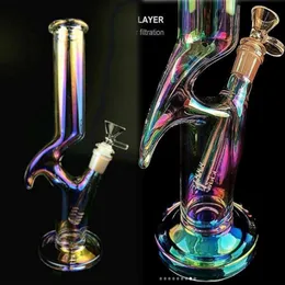 Hookahs Unique Glasses bong Downstem Perc Heady Dab Rigs Bubbler Luminous Rainbow Color Glass Water Pipes with 14mm Bowl