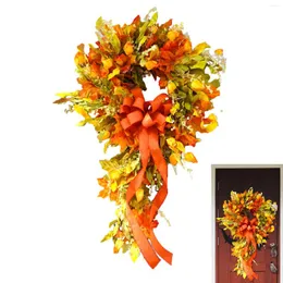 Decorative Flowers Artificial Wreath Fall Decoration Autumn Wreaths For Front Door Handwoven With Bowknot Harvest